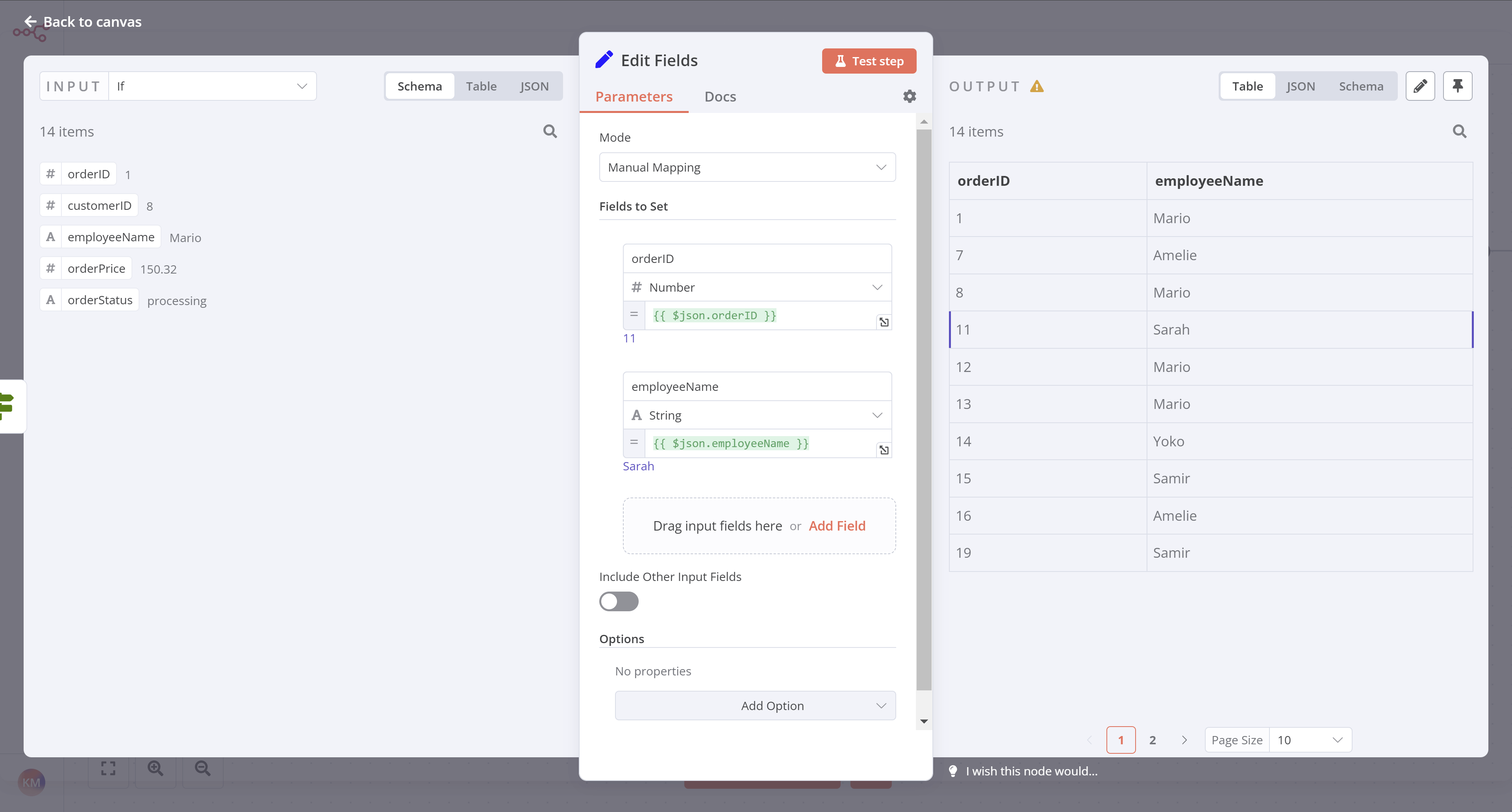 Edit Fields (Set) node